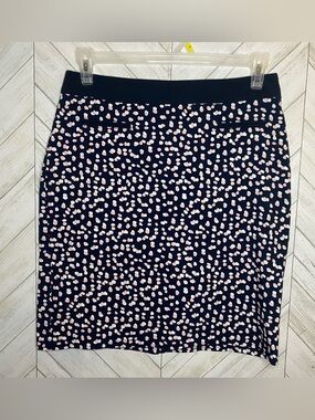 Margaret M Navy Pencil Skirt with Pink Dot Print